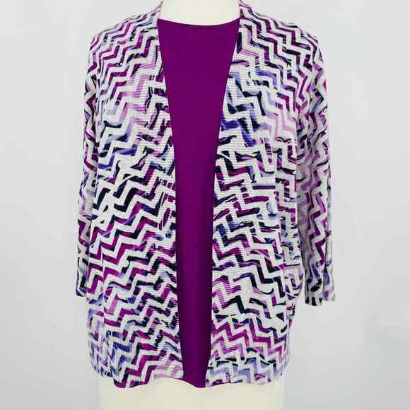 Christopher & Banks Sweaters - Christopher & Banks Cardigan Set Womens Petite Medium Purple Chevron Top Small